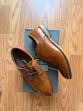 Stacy Adams Tan Leather Cap-Toe Derby Shoes